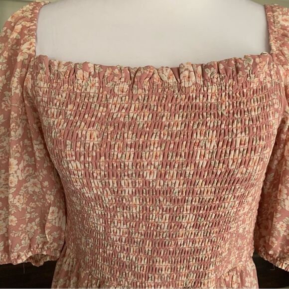 Altar’d State Floral Smocked Puffed Sleeve Square Neck Tiered Maxi Dress Sz S - Picture 8 of 12
